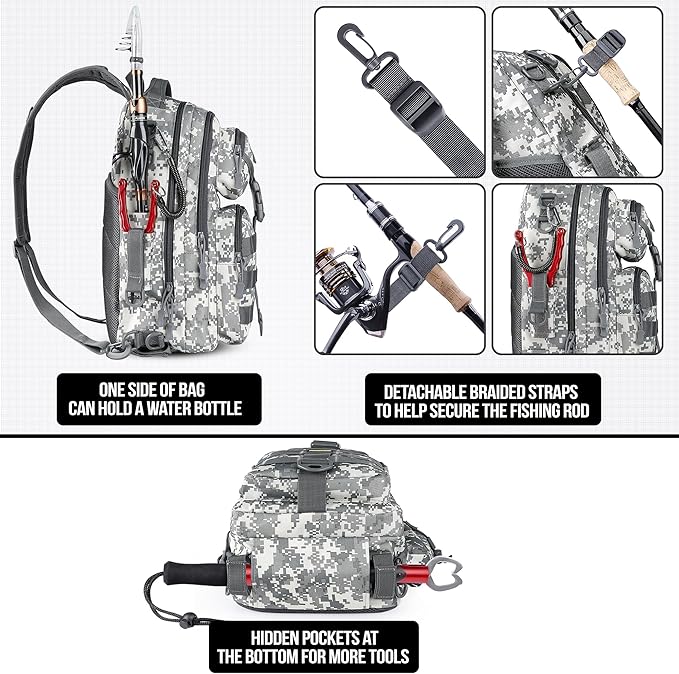 PLUSINNO Fishing Backpack Tackle Bag, Water-Resistant Backpack with Rod Holder, Ideal Gifts for Men