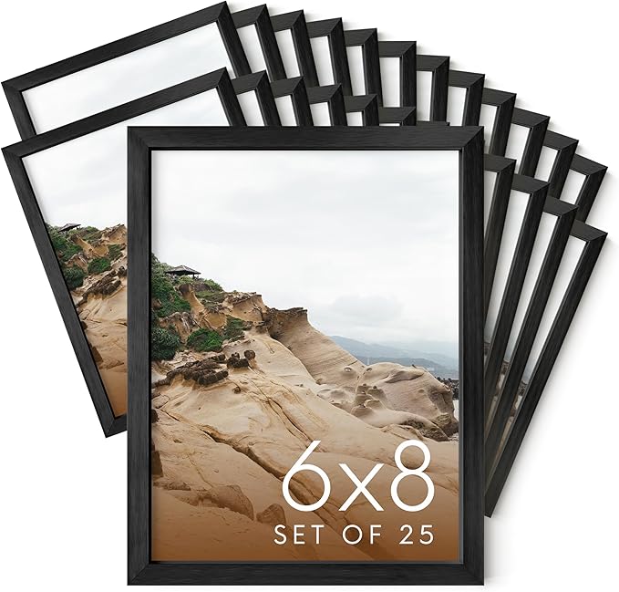 HAUS AND HUES 6x8 Black Metal Picture Frames - Black 6x8 Photo Frames - Features Premium Aluminum, Vertical Hanging, Easel Back for Tabletop, Home, Office (6x8 in, Black, Set of 25)
