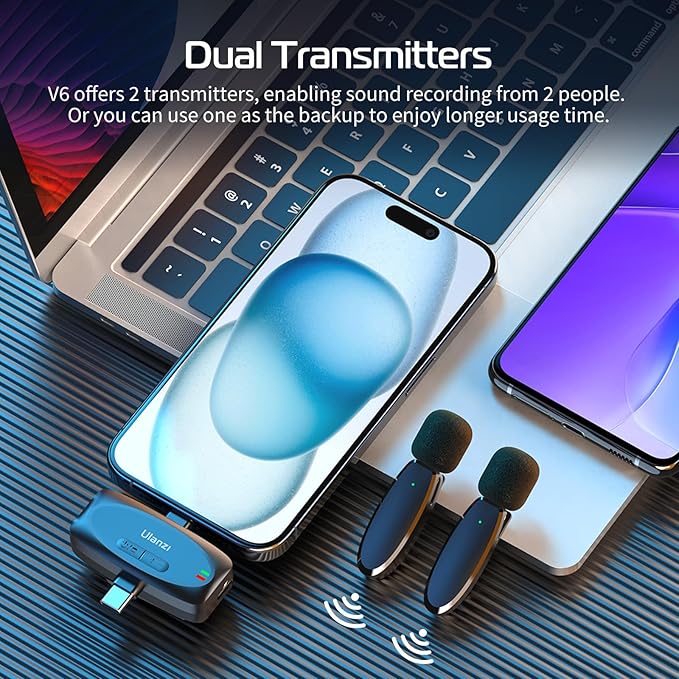 ULANZI V6 Wireless Lavalier Microphone for iPhone iPad Android Camera, 3-in-1 Plug-Play Mic for Phone Video Recording Interview Youtubers Vloggers, 164ft Transmission Range