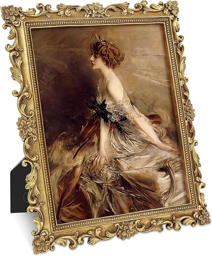 Gold 8x10 Picture Frame Vintage Antique Baroque for Wall or Tabletop Display, Ornate Gothic Victorian Frames Matted to 5x7 Photo
