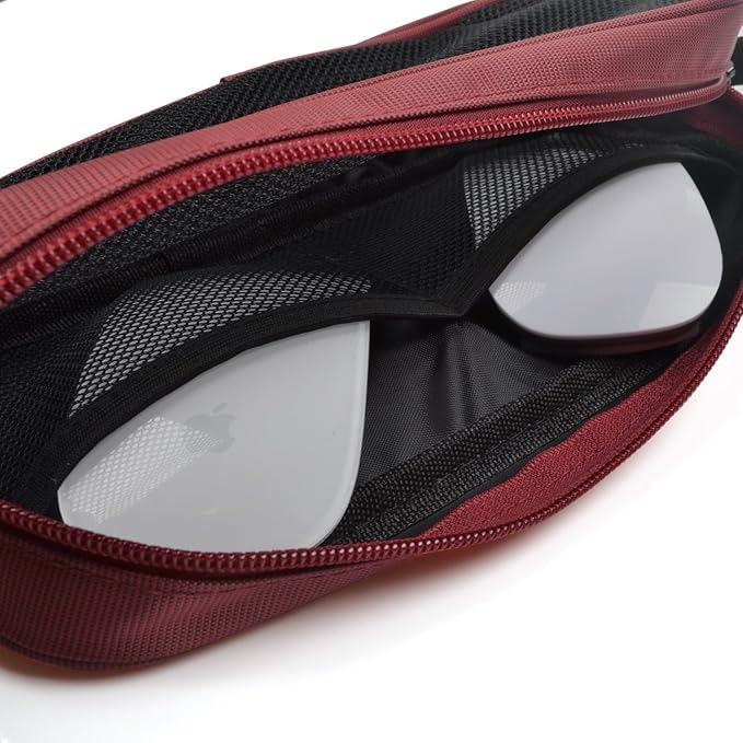 Universal Electronics Accessories Travel Organizer - Zipper Mesh Adapter Case for Laptop, Notebook, Tablet, Power, Mouse, Cord, USB Accessories - Red