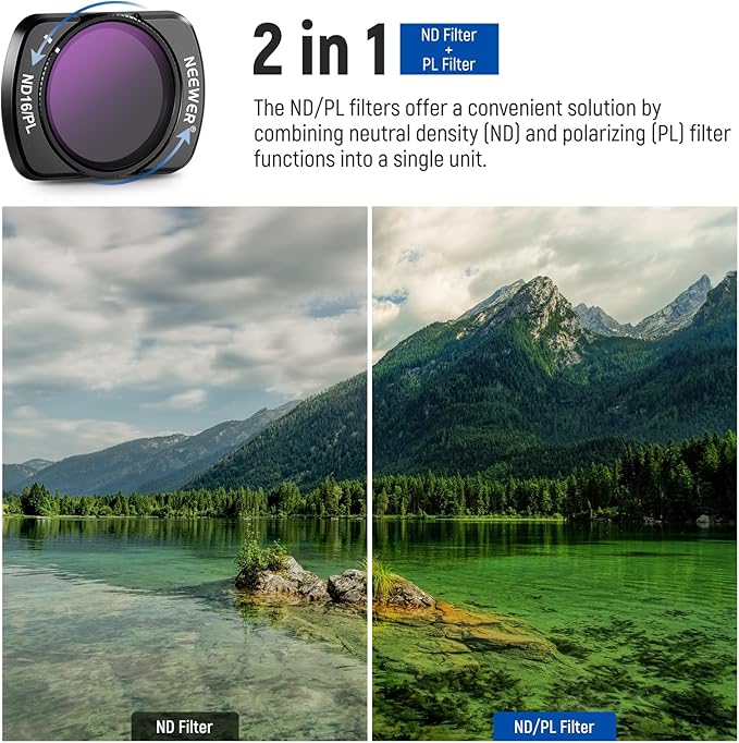 NEEWER ND/PL Filter Set (4 Pack) & 0.75X Wide Angle Lens Compatible with DJI Osmo Pocket 3 Creator Combo Accessories, ND8/PL ND16/PL ND32/PL ND64/PL Polarized ND CPL with Screen Protectors, FL-B07