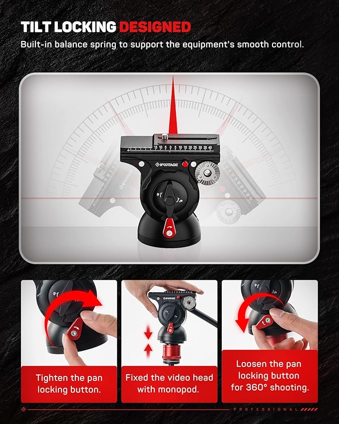 IFOOTAGE Video Fluid Head Komodo K5S, Aluminum Video Head for Tripod Monopod, Camera Fluid Head Mount for DSLR Camera, Camcorder, Monopod & Tripod, Payload 5KG/11LB