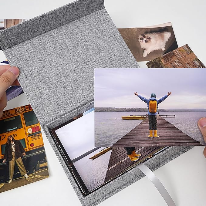 Cherrich 5x7 Photo Storage Box, Premium Linen Memory Box for Photos, Pictures, Certificates, Scrapbooking Supplies & Jewelry - Portable, Stackable Organizer for Home, Crafters & Collectors