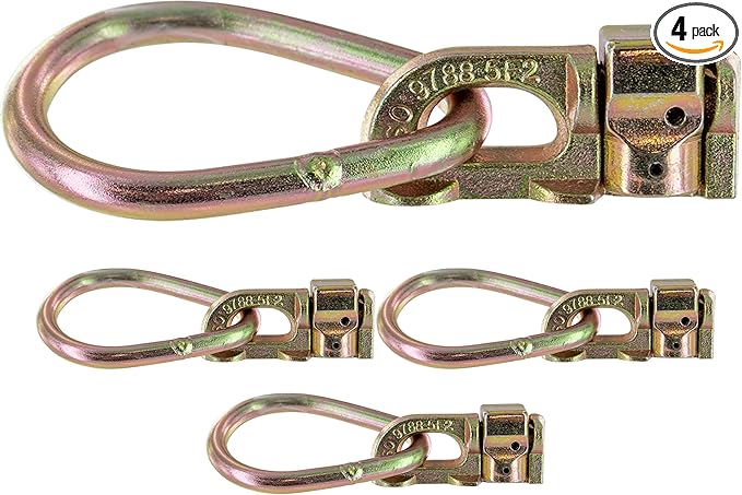 US Cargo Control Double Stud L Track Fittings with Pear Link (4-Pack), 5,000 Pounds Break Strength, Use with L Track Rails in Truck Bed or Trailer, Automatic Locking with Spring Release