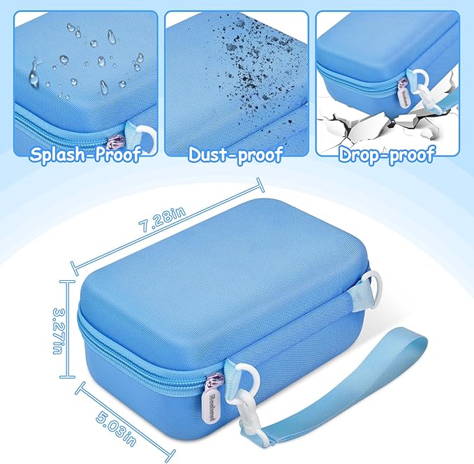 Kids Instant Print Camera Case for Dylanto/for Gofunly/for DUDUDRAGON/for ESOXOFFORE, Digital Video Camera Storage Box with 3 Roll Papers, Hold for Color Pen and Accessories (Bag Only)- Blue
