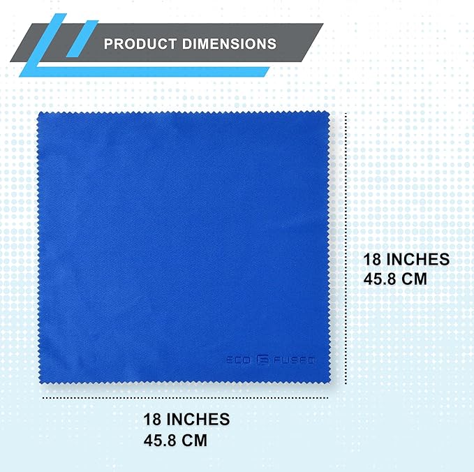 Eco-Fused Large Microfiber Cleaning Cloths - 4 Pack - 18 x 18 inch - Perfect for Wide Screen TVs, Large Computer Monitors- Also for Cleaning Glasses, Camera Lenses, Laptops and LCD Screens- Blue/Black