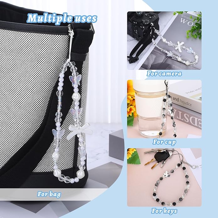 Pink Beaded Phone Wrist Straps, Y2K Phone Case Charms Camera Charm Strap, Lanyard Keychain Wristlet Aesthetic Cellphone Charm