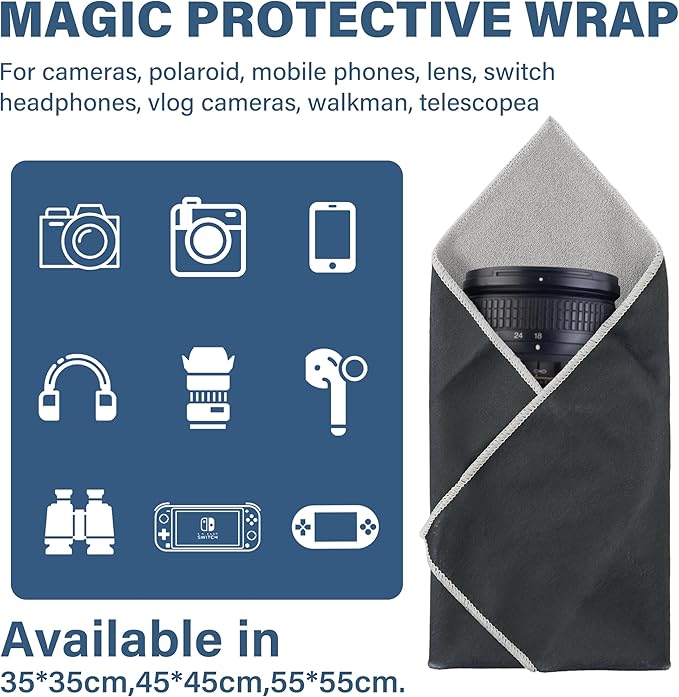 Walking Way Protective Wrap, Self-Adhesive Magic Cloth Camera Wrap, Storage Cloth, Anti-Scratch, Dustproof, Washable Lens Pouch for DSLR, Smartphones, Laptops, Cosmetic (Dark Grey, 21.65 inch)
