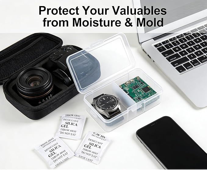 Desiccant Packs for Storage Silica Gel Packets Silica Gel Desiccants 100 Packs 10 Gram Moisture Absorber for Storage, Electronics, Jewelry, Cameras, Documents, Tools & Precision Instruments