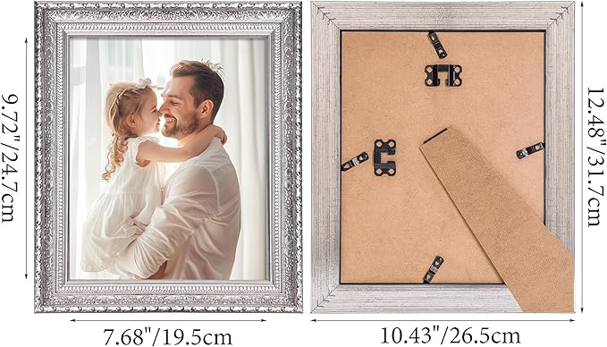 Edenseelake 8x10 Picture Frames Set of 2, Vintage Silver Photo Frame 8 by 10 for Tabletop or Wall Display