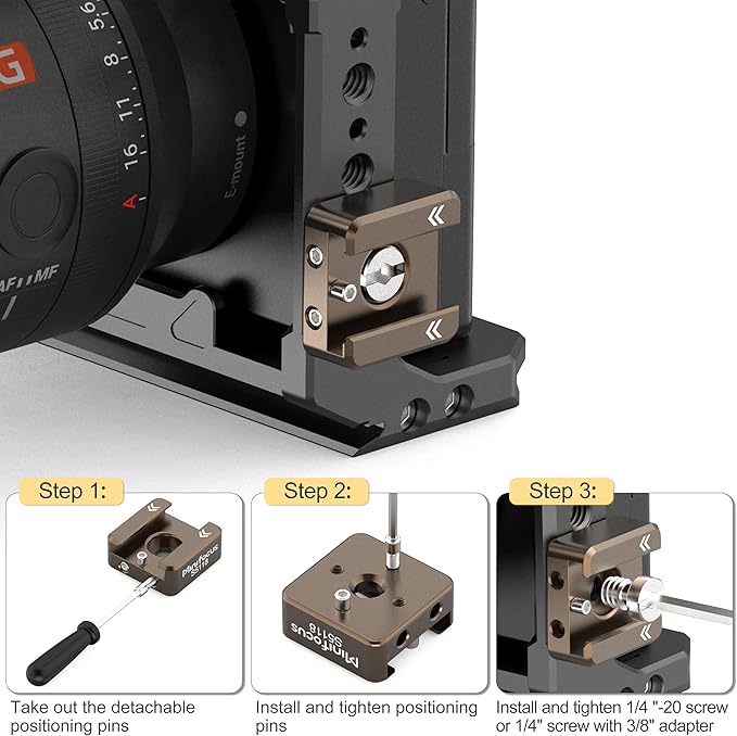 MINIFOCUS 1 Pcs Cold Shoe Mount, 1/4"-20 Screw with Locating Pins Compatible for ARRI Standard Mounting Points, with 3/8"-16 Adapter for Camera Cage Flash LED Monitor Microphone