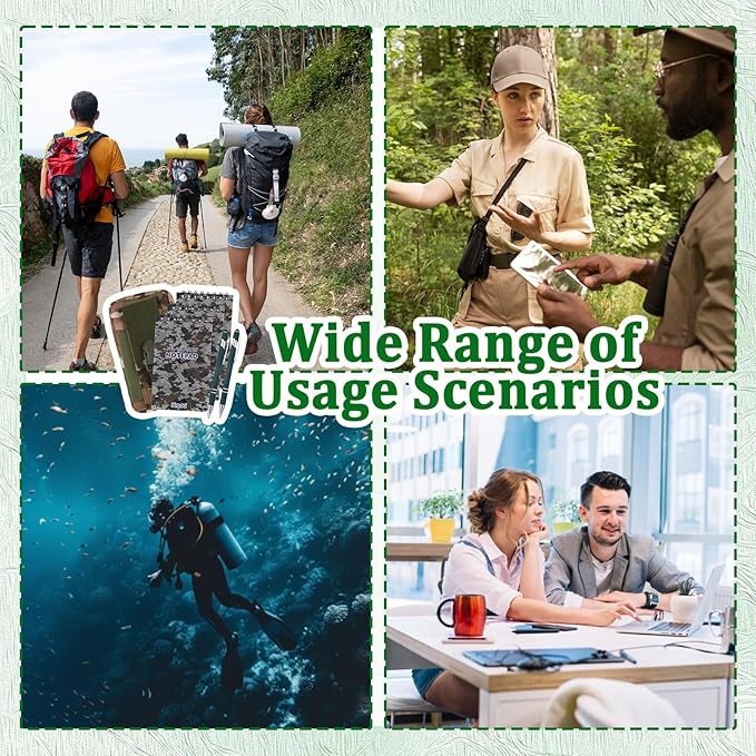 6 Pcs Waterproof Notebook Set, Write in The Rain Notebook, All Weather Notebook, Police Notepad, Field Notes Notebooks, 3 × 5" Pocket Notebook with Pen and Cover for Outdoor Activities Recording (Camouflage green)