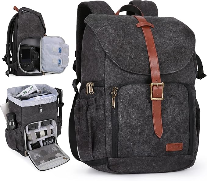 BAGSMART Camera Backpack, DSLR SLR Waterproof Camera Bag, Anti-Theft Photography Backpack with 15 Inch Laptop Compartment, Tripod Holder & Rain Cover, Black