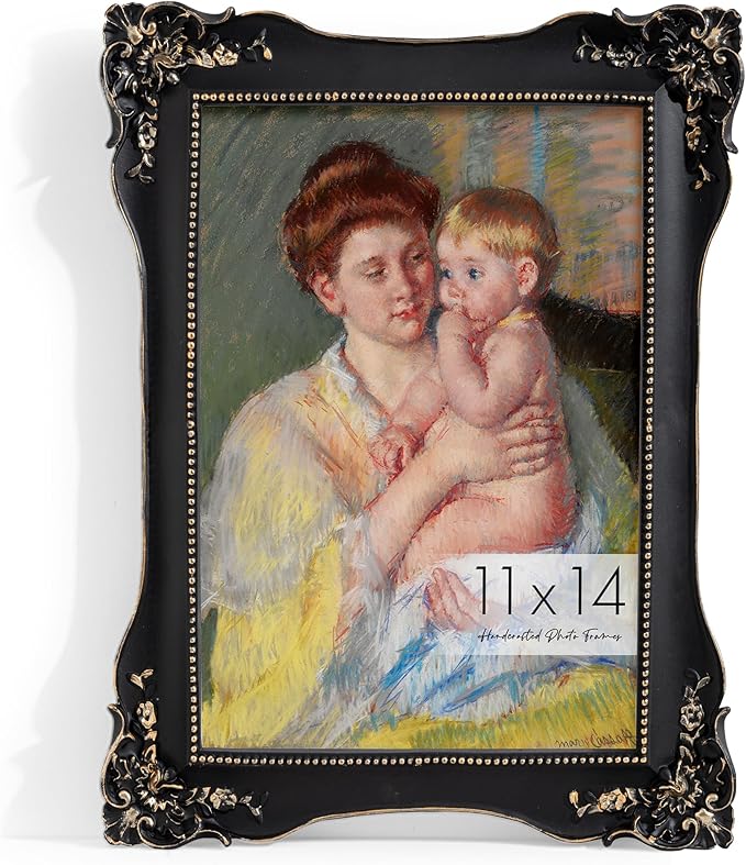 Axeman 11x14 Picture Frame Vintage | Antique 11 x 14 Picture Frame with Real Glass | Ornate Frame 11 x 14 for Wall Mount | Retro Black 11x14 Frame - Black Gold