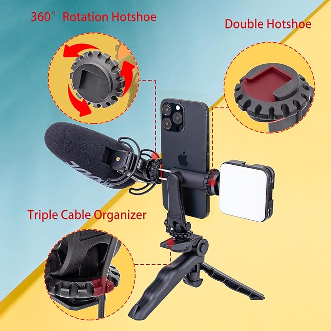 Zeadio Phone Tripod Stabilizer Grip, Smartphone Handheld Portable Selfie Stick Desktop Tabletop Stand Mount Holder for All Smartphones