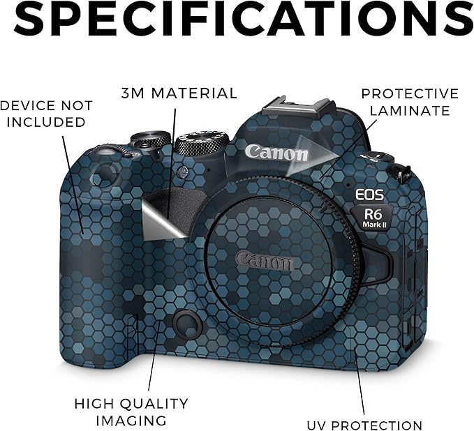 Camera Skin Compatible with Canon EOS R6 Mark II Camera (2022) - Blue Hexa Camo - Premium 3M Vinyl Protective Wrap Decal Cover - Easy to Apply | Crafted in The USA by MightySkins