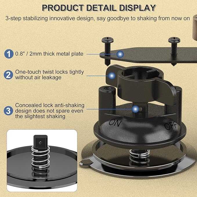 MINIFOCUS Double Suction Cup Mount, Twist-Lock Dual Suction Cup Base with Camera Thread Adapter, Quick Release Double-Layer Suction, Windshield Window Car Mount for Magic Arm