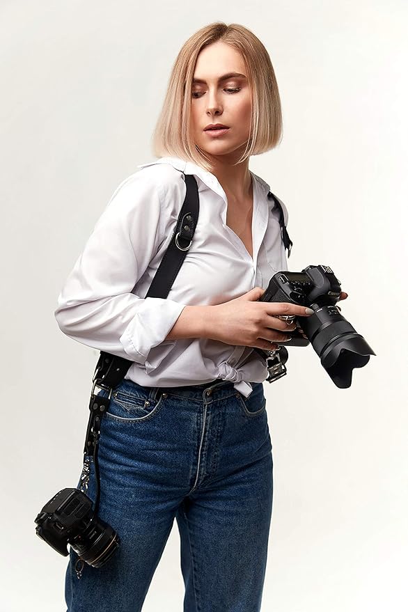 C Coiro Camera Harness for 2 Cameras Dual Shoulder Leather Camera Strap for DSLR/SLR, Camera Straps for Photographers