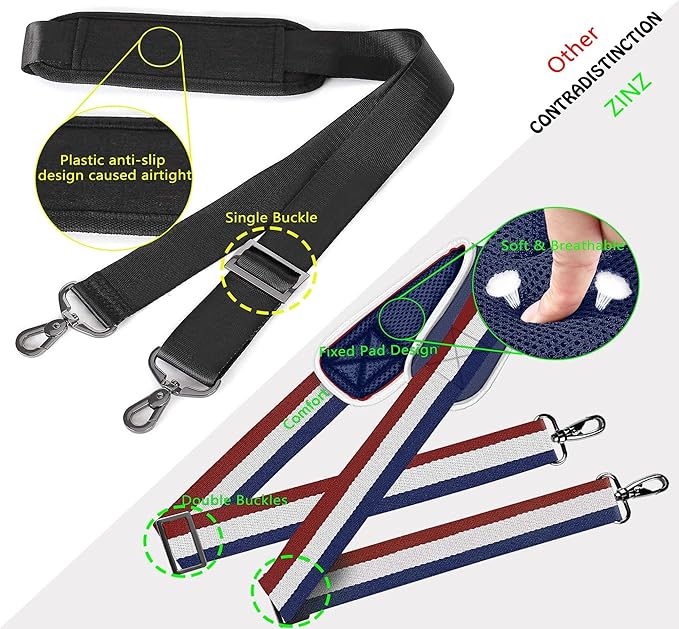 ZINZ Shoulder Strap 58" Ultra-Thick Fixed Padded and Adjustable Buckles Crossbody Strap for Briefcase Laptop Bag Luggage
