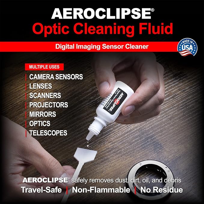 Sensor Cleaning Swab Kit - Aeroclipse Non-Flammable Optic Cleaning Solution (0.5oz/15ml) + Type-2 Sensor Swab Ultra 17mm (Pack of 6) - for APS-C CMOS and CCD Sensors - Dust & Oil Remover