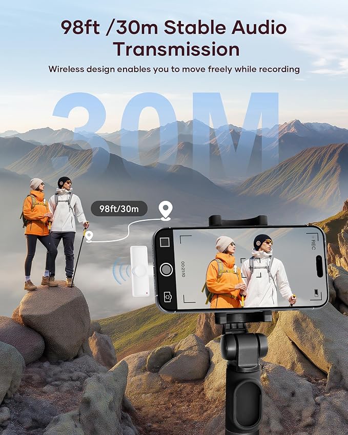 Wireless Microphone for iPhone iPad and Android Phone, 2 Pack Wireless Lavalier Lapel Mic with Noise Reduction, Plug and Play Mini Microphone for Video Recording Interview YouTube TikTok Vlog (White)