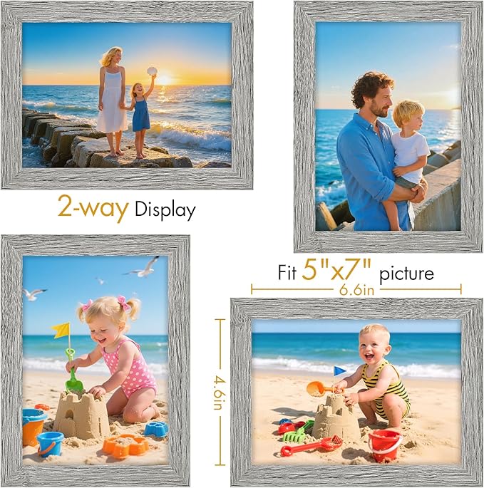 Vittanly 5x7 Picture Frame, Made of Solid Wood and Shatterproof Plexiglass, Wooden Photo Frame for Wall Mounting or Tabletop Display, Picture Frame for Home Decor with Stand, Grey, 1 Pack