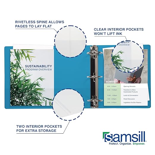 Samsill Durable 2 Inch Binder, Made in The USA, D Ring Binder, Customizable Clear View Cover, Sky Blue, Holds 475 Pages