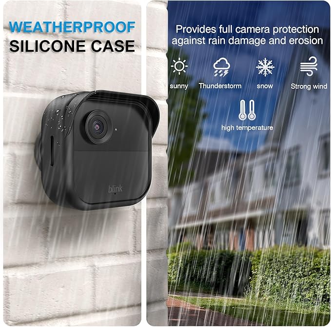 Silicone Case Cover for All-New Blink Outdoor 4 (4th Gen), 3 Pack Weatherproof Skin Cover with Hat Brim for All-New Blink Outdoor 4 Home Security Camera, Black