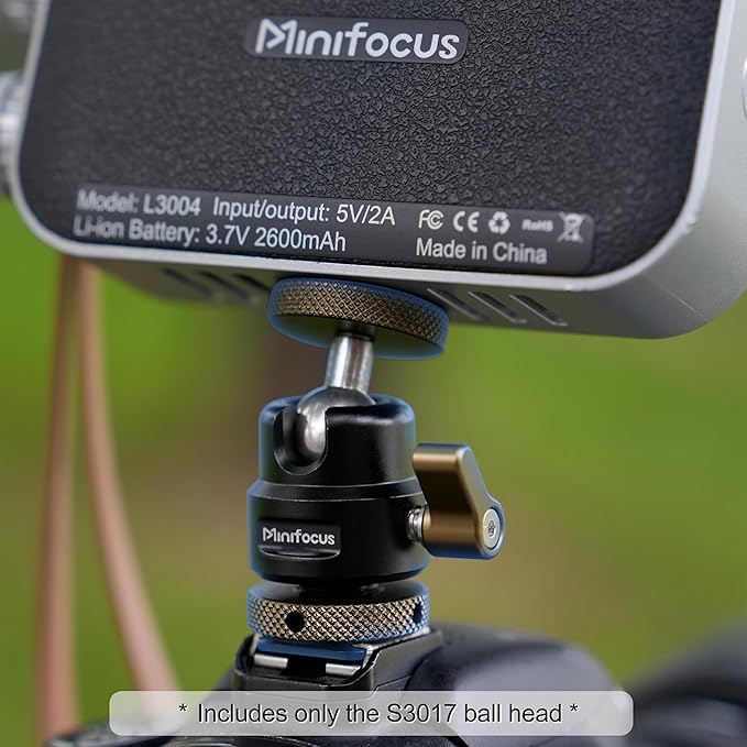 MINIFOCUS Mini Ball Head, Metal Tripod Ballhead with 1/4" Cold Shoe Adapter, 360° Swivel 125° Tilt Ball Heads for Camera, Camcorder, Phone Holder, Max Load 11lb