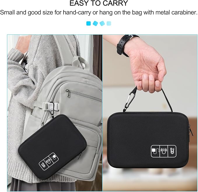 Lacdo Hard Travel Electronic Organizer Case for MacBook Power Adapter Charger, Cables, Cords, Apple Pencil, Mouse, Power Bank, USB Flash Disk, SD Cards EVA Protective Portable Accessories Bag, Black