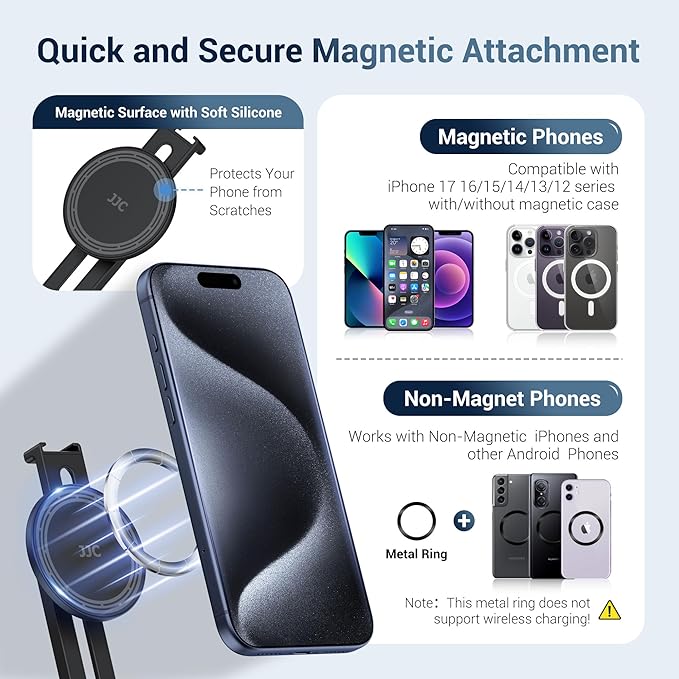 Magnetic Camera Cold Shoe Phone Tripod Mount Holder with Rotatable Cold Shoe & 1/4"-20 Hole,Adjustable Cell Phone Tripod Adapter Attachment for Magsafe iPhone 17 16 15 14 13 12 Pro Max Live Streaming