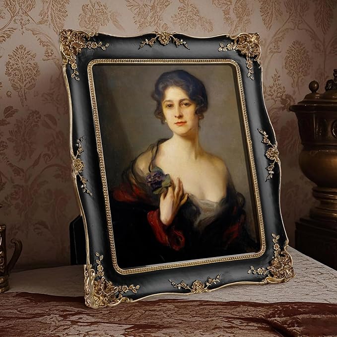 8x10 Vintage Picture Frame, Ornate Black Resin Photo Frame with Gold Accents, Wall Mounting & Tabletop Display for Home Decor, Ideal Gift for Wedding Anniversary Housewarming