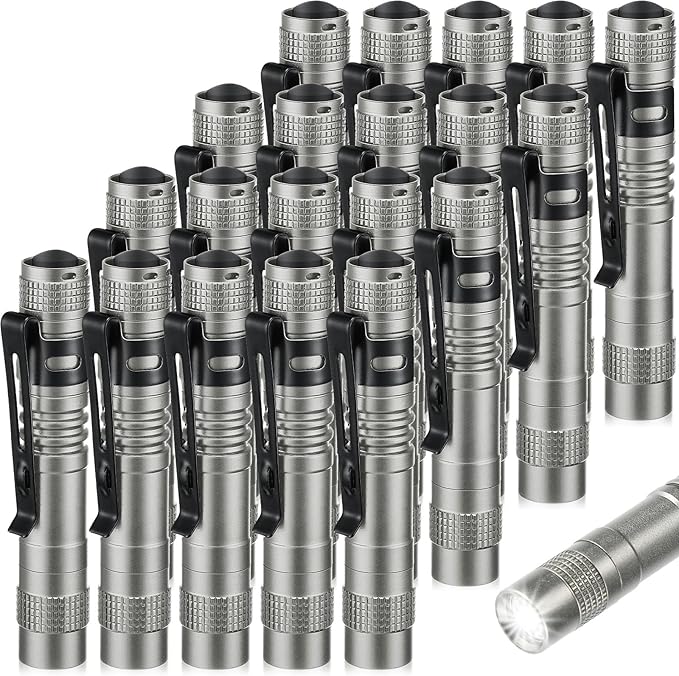 Hortsun 20 Pcs Mini Pen Light Flashlights Christmas Gifts for Men Pocket Flashlights Pen with Clip Small LED Handheld Slim Torches Without Battery(3.54 Inch,Silver Gray)