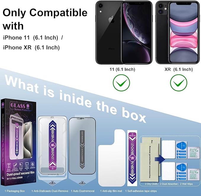 SHANG PIN JIA 2 Pack Matte Screen Protector for iPhone 11 and iPhon XR 6.1-Inch Auto Dust Removal, No Bubbles, Tempered Glass Film, Easy Installation