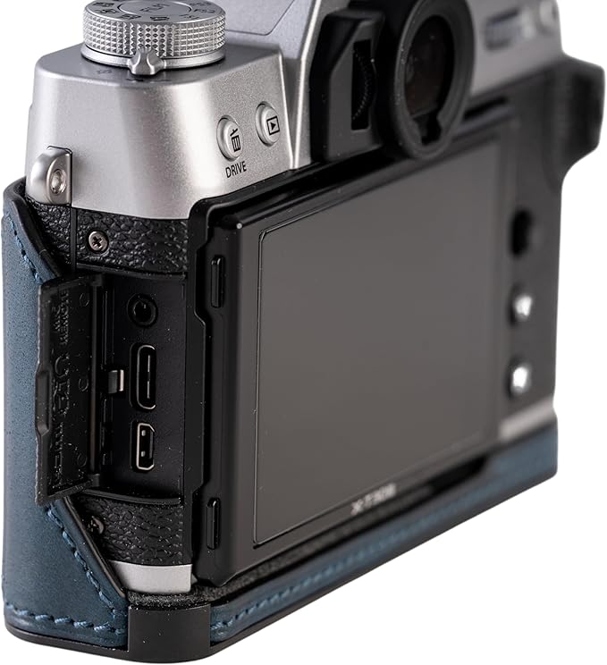 Handmade Genuine Leather Camera Half Case for FUJIFILM X-T30III /FUJIFILM X-T30III Camera Case/FUJIFILM X-T30III Case - Top Layer Cowhide Body + Metal Base Plate (Museum-C-Blue)