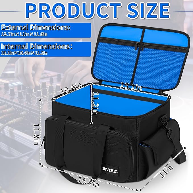 Cable File Bag With Adjustable Dividers Dj Gig Bag for Cables, Cords,DJ Gear,Sound Instrument and Accessories 16L x 11W x 12H inch, Blue
