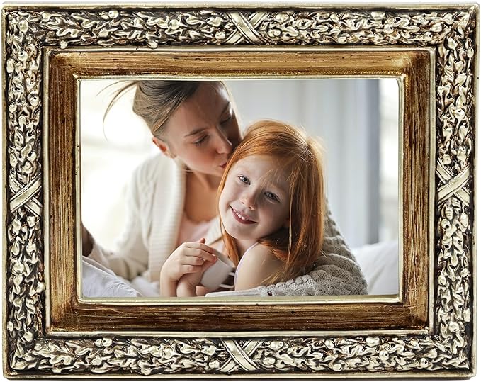 Hymmah 2.5 * 3.5Inch Mini Wallet Picture Frame Vintage Photo Frame Ornate Textured Hand-Crafted Resin Frame with Easel&Hook for Tabletop&Wall Display,Photo Gallery,Art