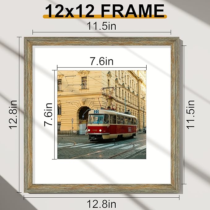 Vittanly 12x12 Picture Frames Set of 2, Ornate Vintage Photo Frame for Wall or Tabletop, Display 8x8 Pictures with Mat or 12x12 without Mat, Vintage Green