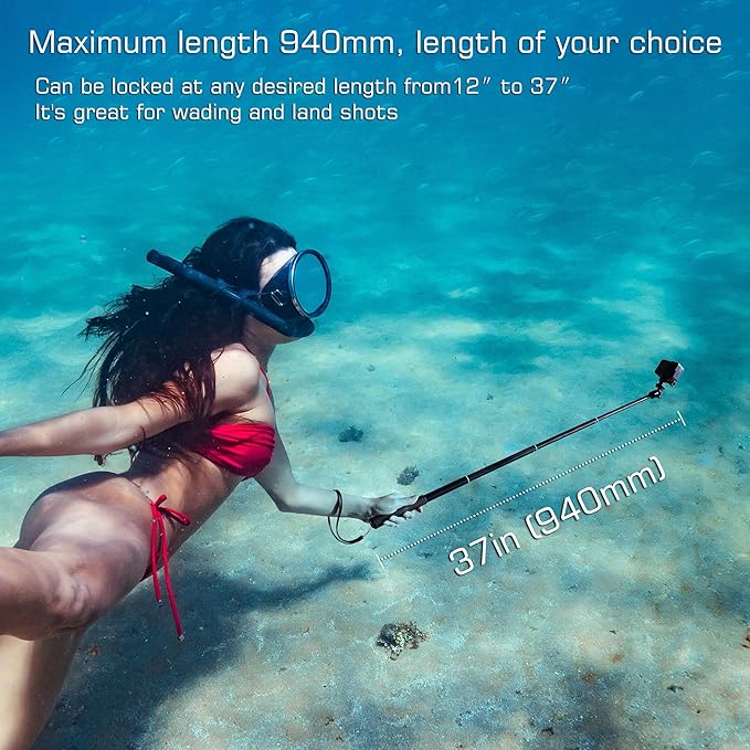 GEPULY 360° Underwater Selfie Stick with Tripod Stand for GoPro - Waterproof Stick Pole for Insta360 Hero 13 12 11 AKASO DJI OSMO Vlog Diving Handler Extended Monopod w Phone Holder&Hand Strap