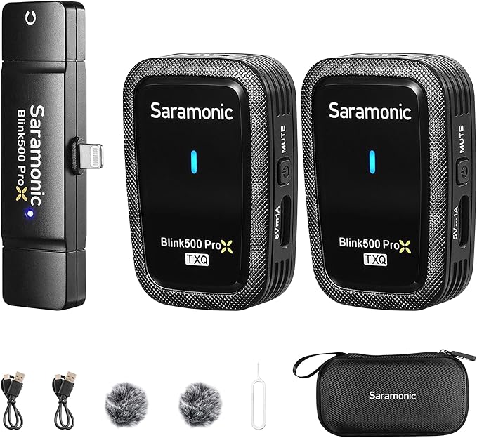 Saramonic Blink500 Prox-Q4 Wireless Lavalier Microphone for iPhone iPad - mini Plug Play Cordless Lapel Mic for Vlog Podcast Facebook Live Stream Filming Video Recording (TX+TX+RX)
