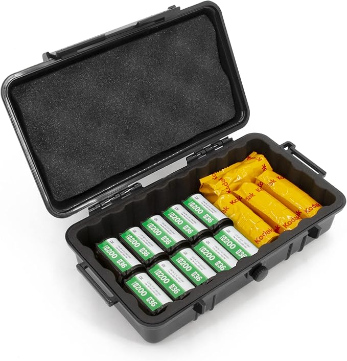 CASEMATIX Hard Shell 35mm Film Case for 35mm and 120 Film - 9" Waterproof & Lightproof Film Holder and Film Roll Container for up to 16 x 35mm Film Rolls or 10 x 120 Film Rolls, Travel Case Only