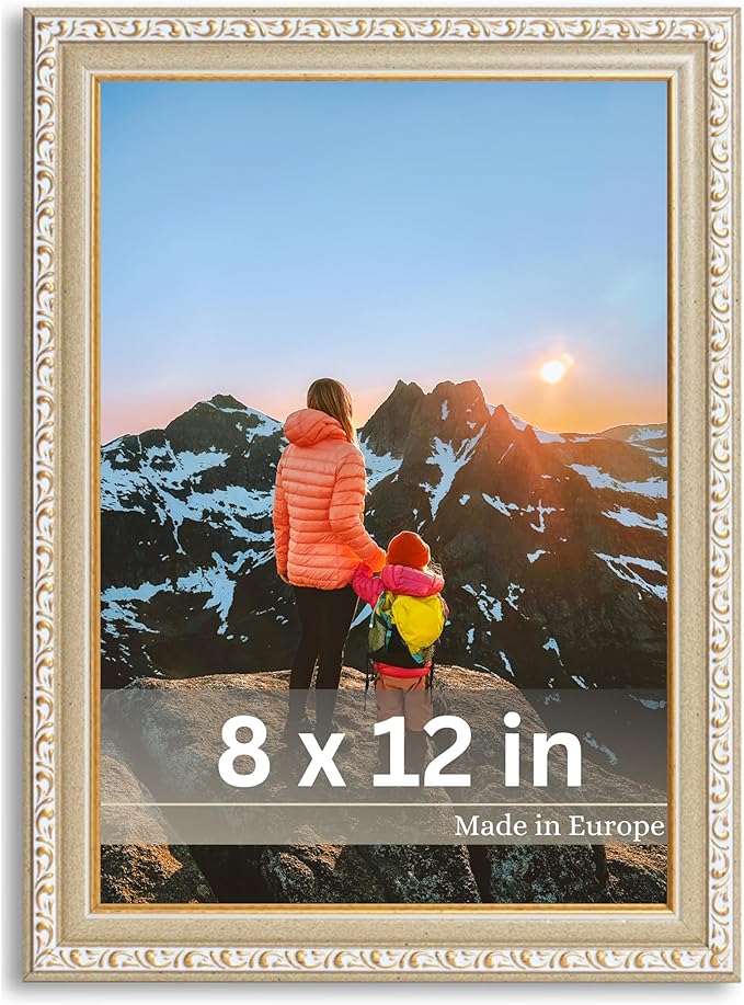 VictoR Picture Frame Chagall 8x12 Beige Gold - Vintage Picture Frames with Shutterproof Acrylic Glass - 8 x 12 Photo Frame - Beige Picture Frames - Antique - only for hanging