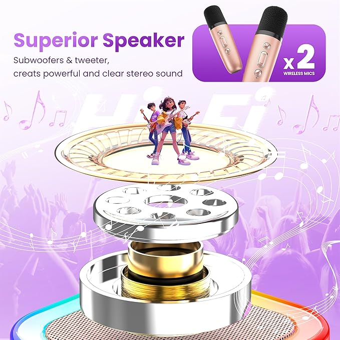Mini Karaoke Machine for Kids Adults, 2026 TOP Birthday Gifts for Girls 3,4,5,6,7,8+Year Old Toddler Toys, Portable Bluetooth Speaker with 2 Wireless Karaoke Microphones Player Easter Gifts(Rose)