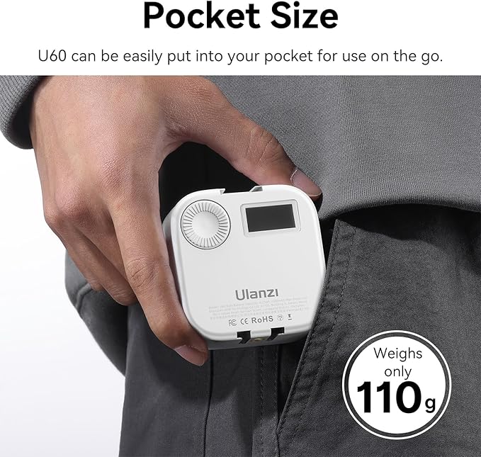 Ulanzi U60 RGB Video Light, Portable LED Camera Light with 360° Color CRI≥95 2500-9000K Dimmable Panel Lamp,2500mAh LED Panel Photography Lighting w Quick Release Cold Shoe Adapter and Clip-White