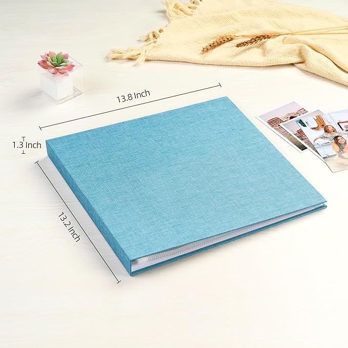Mublalbum 12x12 Inch Large 3 Ring DIY Scrapbook Photo Album with 20 Plastic Sleeves 40 Pages Linen Cover Folder Binder for Baby Travel Wedding Anniversary and DIY Projects (Blue)