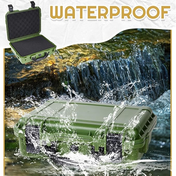 Relaxweex 1 Pcs 8.5 x 6.5 x 3.7 Inch Waterproof Hard Case with DIY Customizable Foam Insert Portable Protective Case with Knife for Camera Drones Equipments Tools Test Instruments (Green)