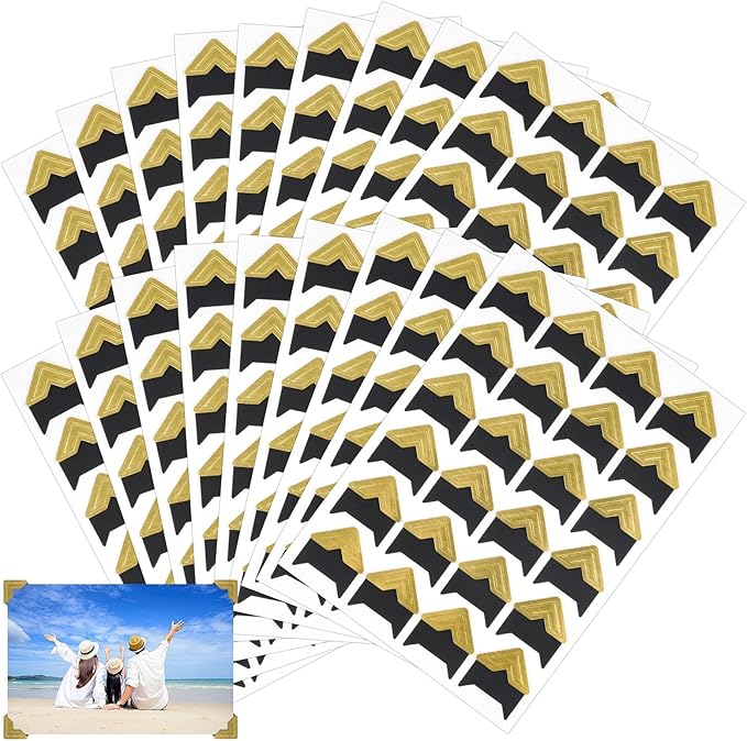 432 Pcs Photo Corners, Self Adhesive Picture Corners, Acid Free Corner Stickers for Scrapbooking, Photo Mounting Corners for DIY Scrapbook, Photo Album, Memory Books (Gold)
