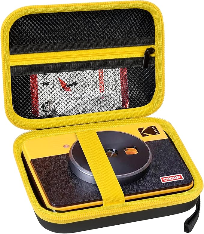 ANKHOH Print Camera Case for Kodak Mini Shot 3 Retro 4PASS Wireless Instant Camera & Photo Printer, Picture Printer Carrying Storage Bag Holder Fits for Kodak Mini 3 Retro (Black+Yellow) (Box Only)