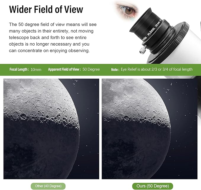 Astromania Eyepiece 10mm for Telescope - 1.25 Inch Plossl Telescope Eyepiece Fully Multi Coated 4-Element, Metal Telescope Accessory with Standard 1.25inch Filter Thread for Astronomic Telescopes